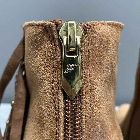 Fergie Bennie Tan/Brown Suede Leather Fringe Beaded Ankle Boots/Booties Size 6.5 - Picture 9 of 16